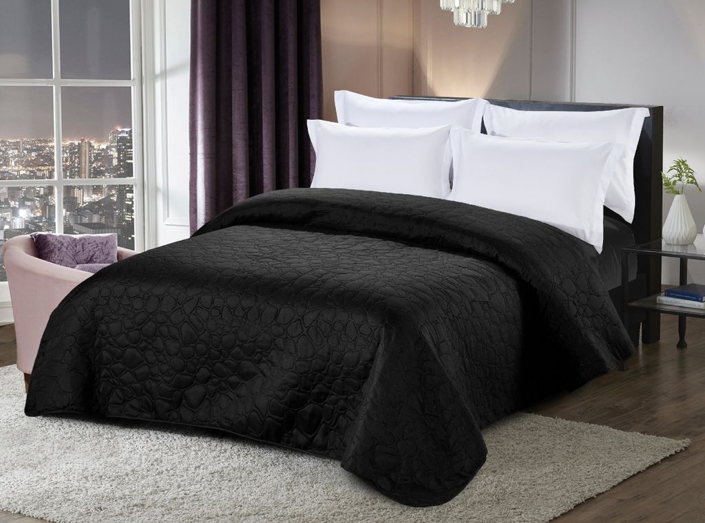 FEBE Tagesdecke Bettüberwurf Schwarz 200x220 cm Überwurfdecke Sofadecke Sofaüberwurf Flauschig Mikrofaser Zimmer Deko Throw Blanket