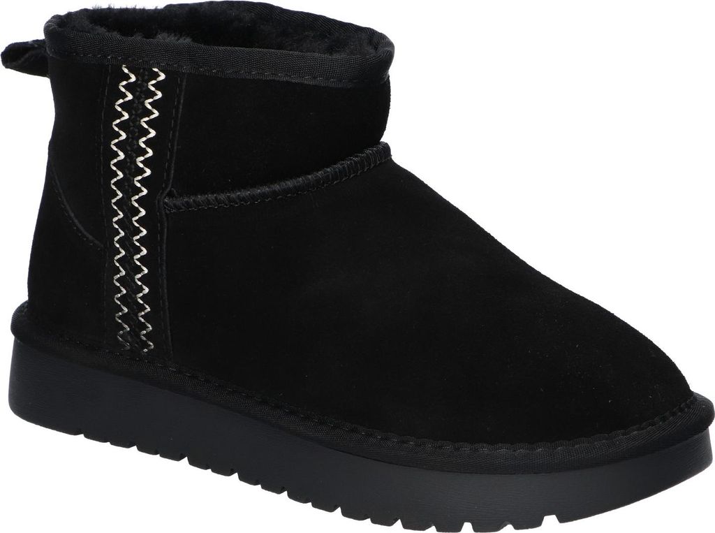 AMERICAN CLUB Cy182 Damen Winterboots Echtleder gefüttert, warme Schneestiefel mit Fell, Damen Winterschuhe, Schwarz 37