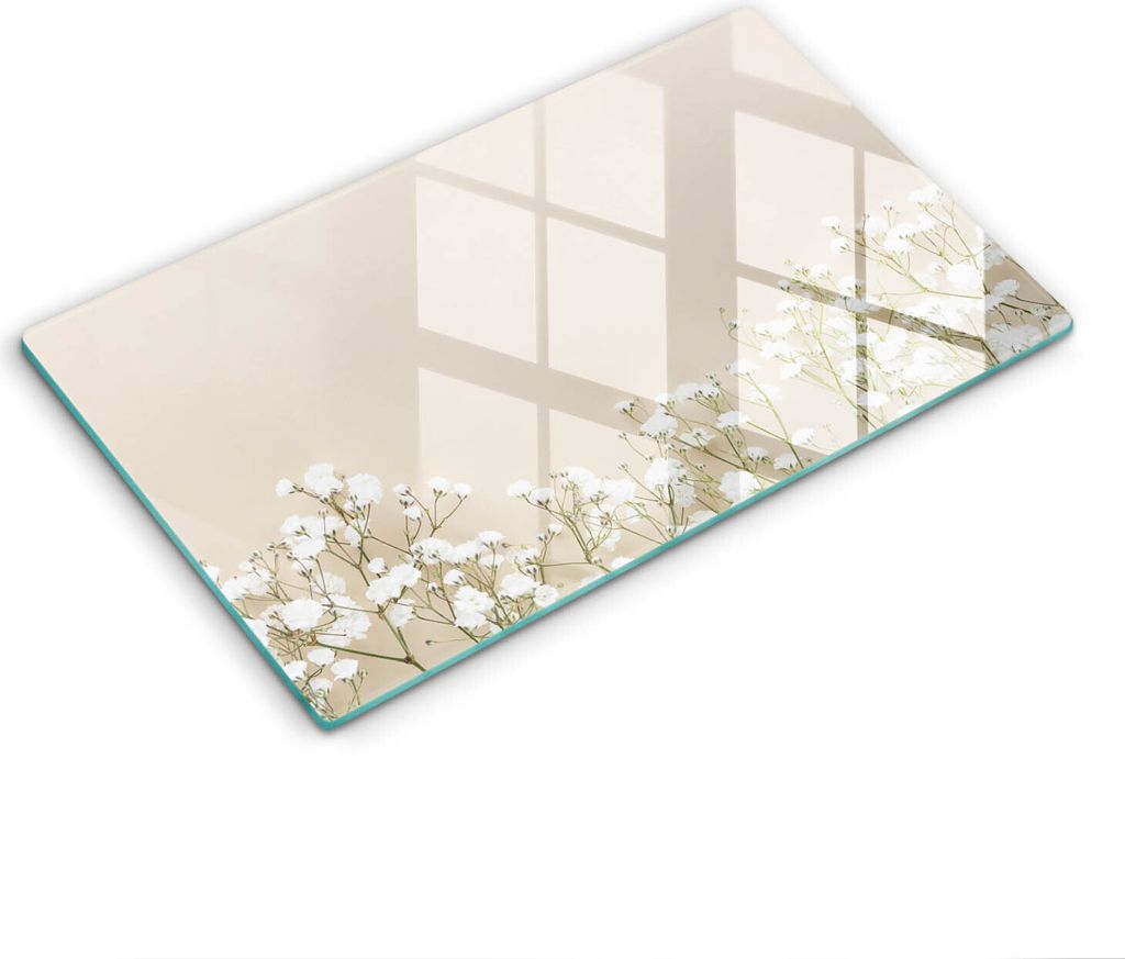 Glasschneideplatte - Herdabdeckplatte - 52x30 cm - Schneidebrett - Spritzschutz - GIPSówka Boho Blumen