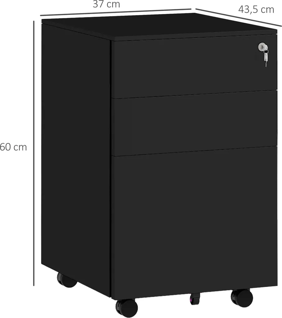 Caisson de bureau mobile à 3 tiroirs avec fermeture à clé centralisée - 3
