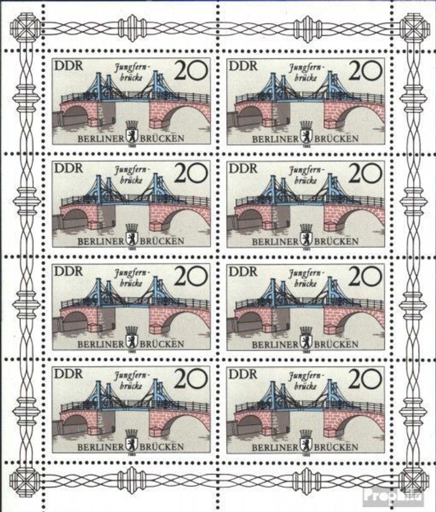 Briefmarken DDR 1985 Mi 2973II Kleinbogen Offsetdruck gestempelt Historische Brücken in Berlin