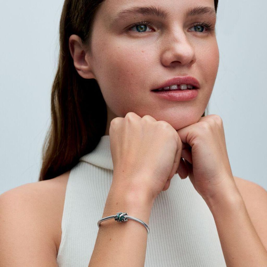 Pandora Charm Damen Monstera Blätter Emaille Grün Silber Produktbild 5