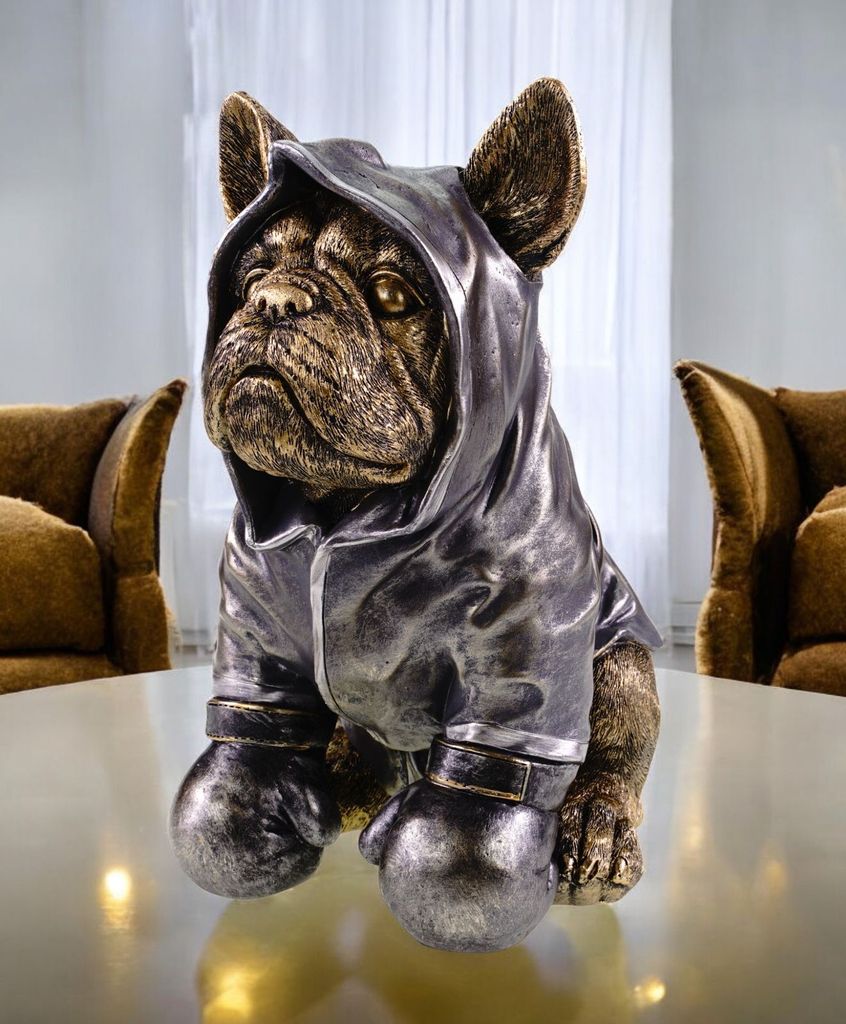 Kremers Schatzkiste Bulldogge als Boxer Figur Deko Skulptur Statue 26 x 23x15 cm