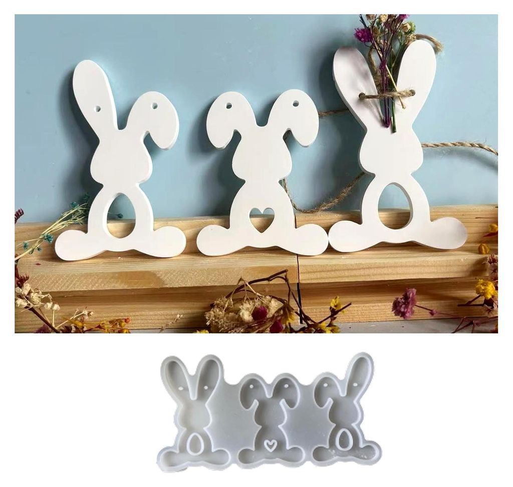 3 Stück Silikonformen für Ostern - Hasen Gießformen für DIY Osterdeko