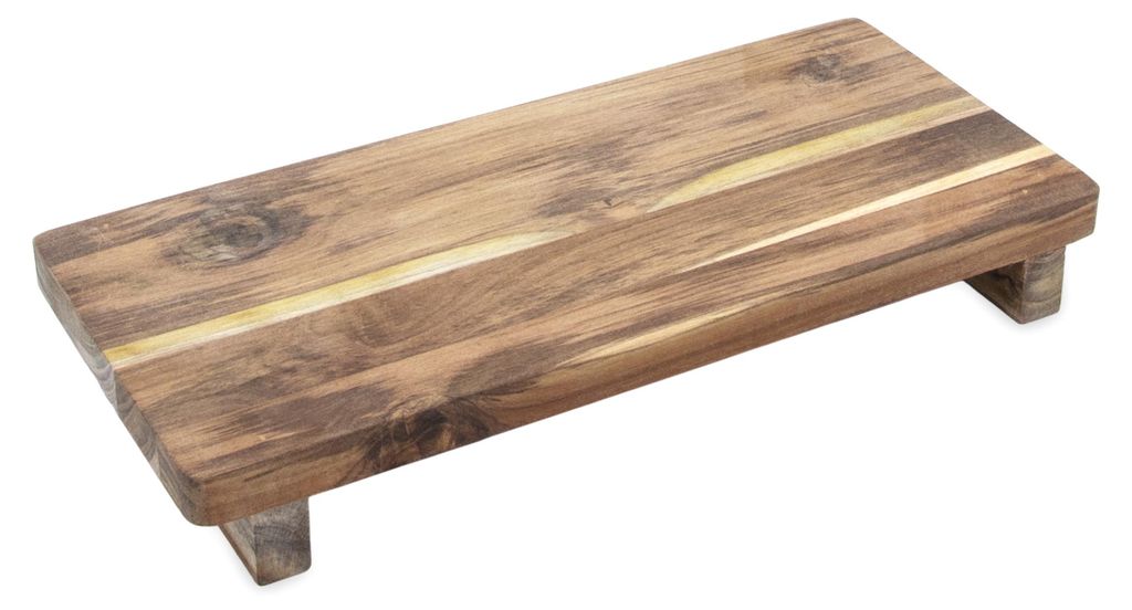 Teakholz Dekotablett rechteckig mit Füßen - 37 x 17 cm - Produktbild 