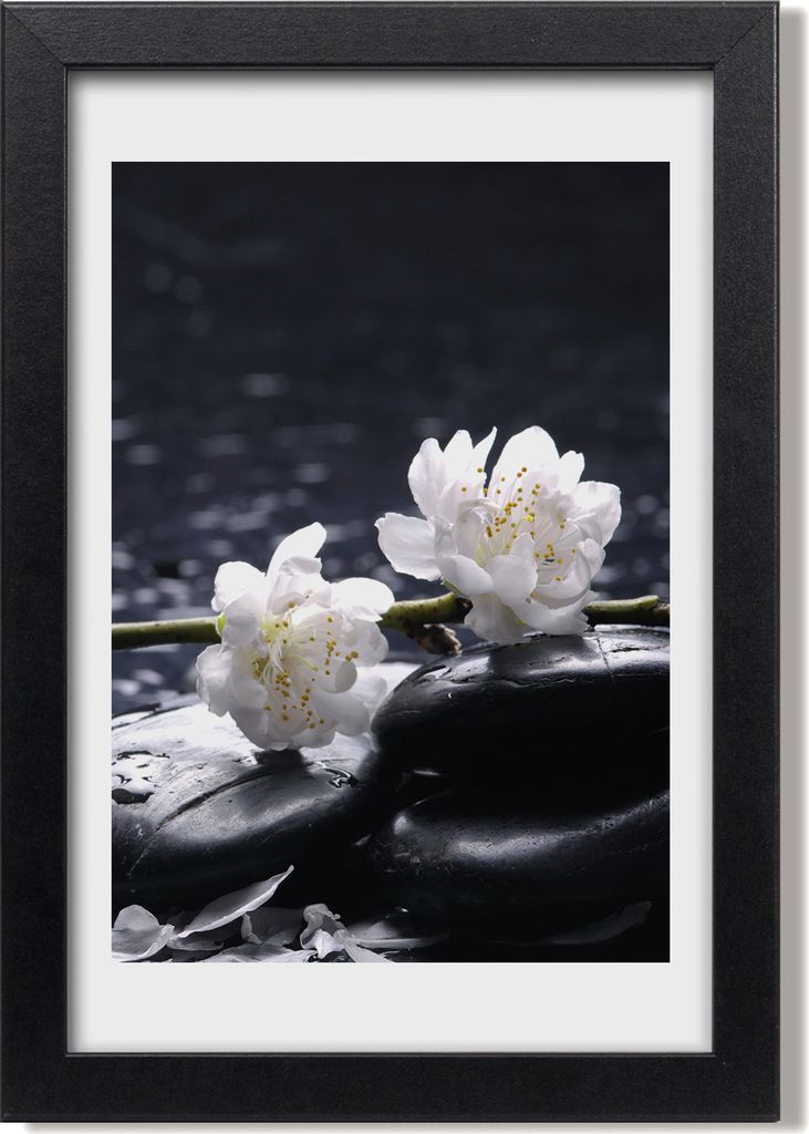 Bild 20x30 MDF-Rahmen, Wandkunst Blumen und Steine