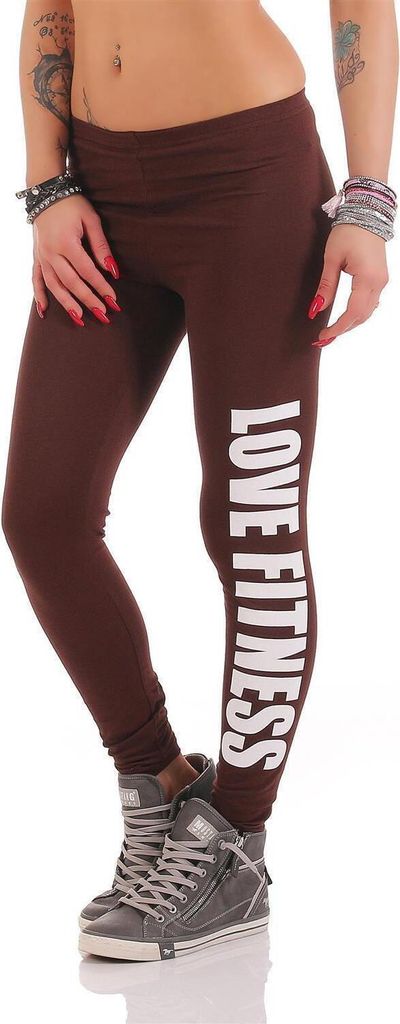 Damen Leggings LOVE FITNESS Baumwolle; Braun L/40