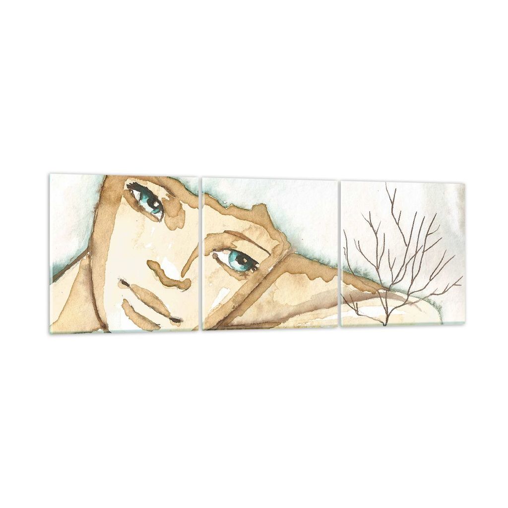 Bilder auf glas - Gesicht Dame Fantasie Grafik - 90x30cm - Glasbilder - Wandbilder - Kunstdruck - zum Aufhängen bereit - Wanddekoration aus Glas -...