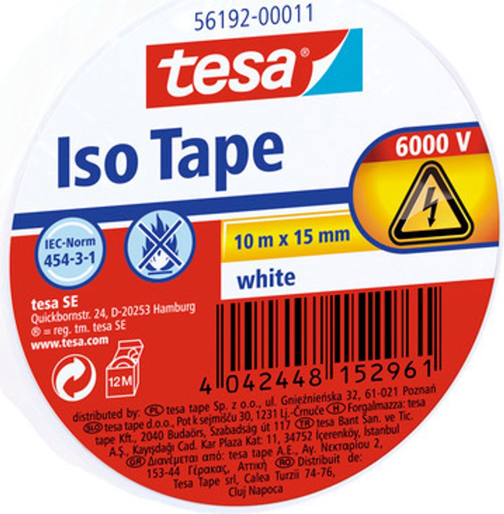 tesa Isolierband weiß 10 m x 15 mm Produktbild 