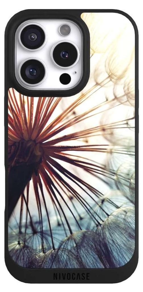 NIVOCASE Handyhülle für Apple iPhone 16 Pro Hülle NIVOpure Case Schwarz Blumen Fotografie Pusteblume