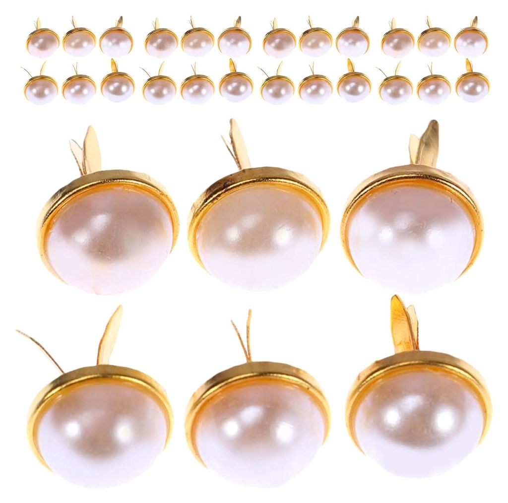 120 Stück Halbrunde Goldene Metall-Brads mit Perlenoptik für Papierbasteln, Scrapbooking, DIY-Kleidung und Dekoration