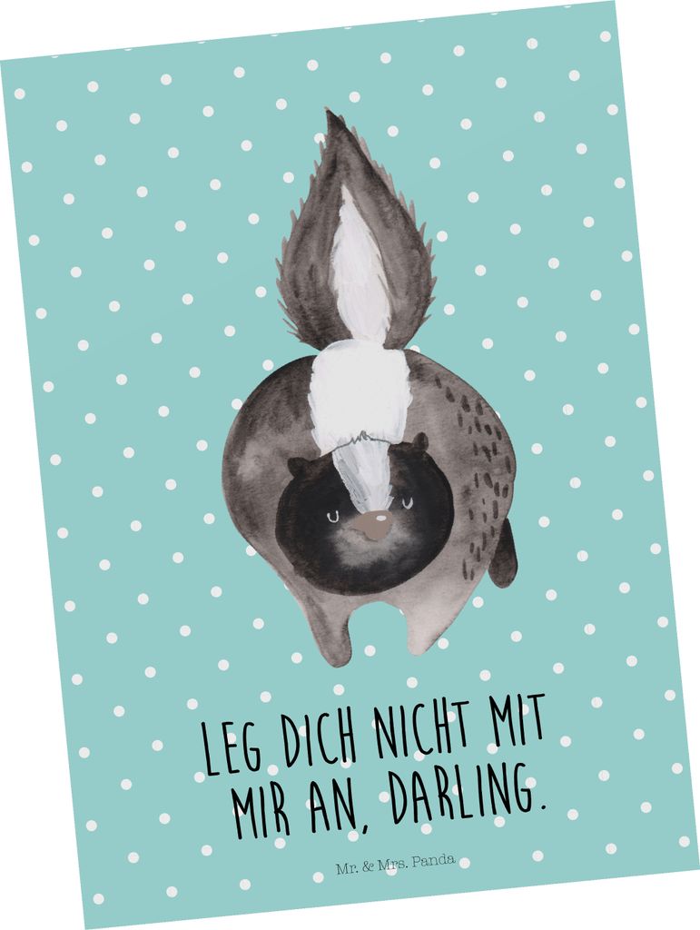 Mr. & Mrs. Panda Grußkarte Stinktier Angriff - Türkis Pastell - Geschenk, Stinki, bildkarte, Ansichtskarte, Postkarten, Raubtier, Drohung, Wildti...