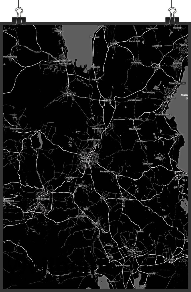 Mr. & Mrs. Panda Bild Weilheim DIN A1 - Geschenk, wanddeko, Wandschmuck, drucke, Stadt, Kunstdruck, Dorf Karte Landkarte Map Stadtplan, Deko
