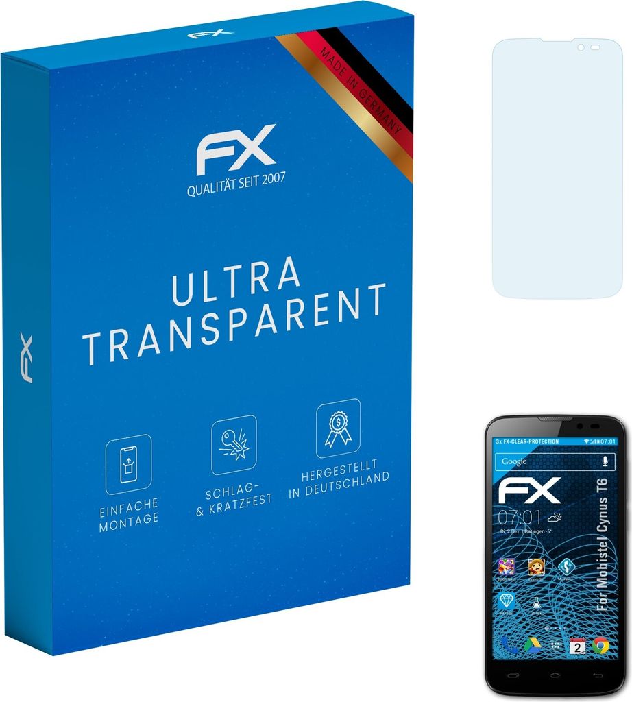 atFoliX FX-Clear 3x Schutzfolie kompatibel mit Mobistel Cynus T6 Displayschutzfolie