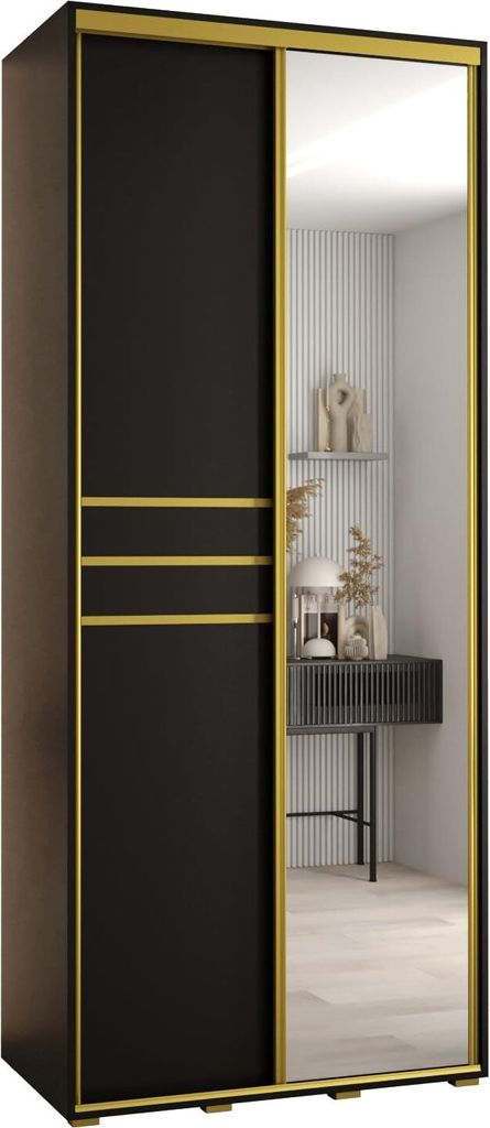 MEBLE KRYSPOL Cannes 11 Schrank mit 2 Schiebetüren - 205,2x100x45 cm - Schwarz Schwarz Gold