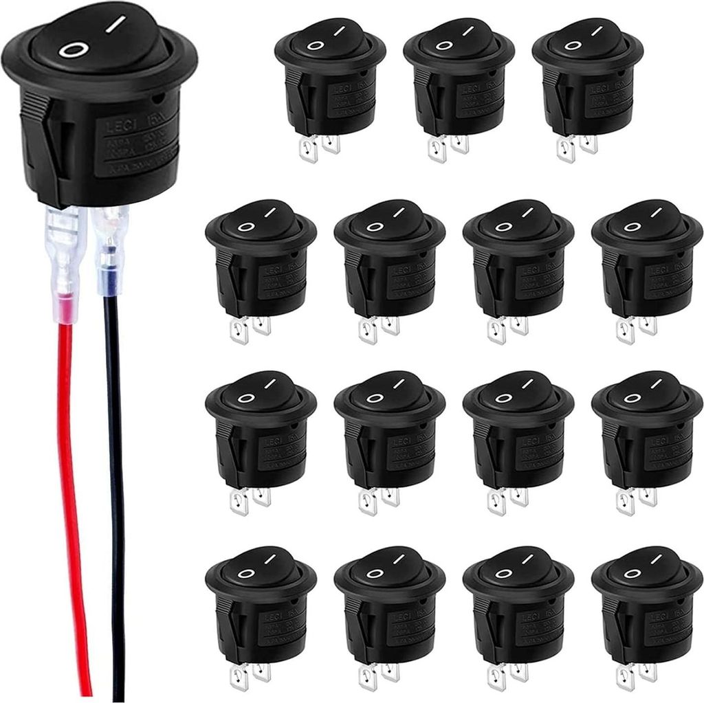 15pcs Schalter, Wasserdichter Schalter, Runder Wippschalter, Ein-Aus Schalter, Beleuchteter Schalter, 12V 20A Autoschalter, Robuster Schalter für ...