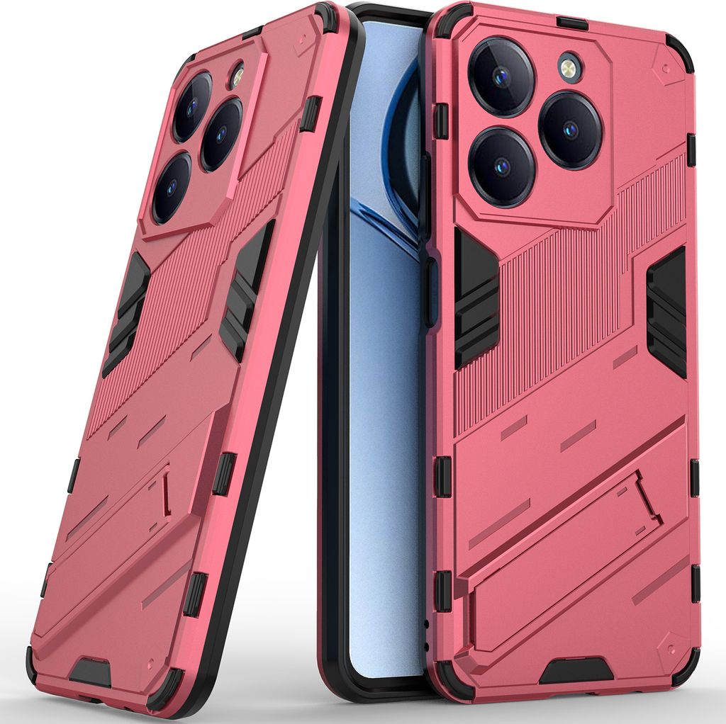 Armor Hülle für Realme C63 4G Hybrid PC TPU Bumper Stoßfestes Schutzhülle mit Standfunktion Rosa