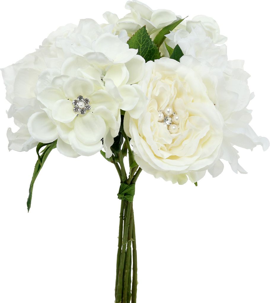 Hochzeitsstrauß mit Perlen edel Strass Rosen Hortensien Dekoration festlich