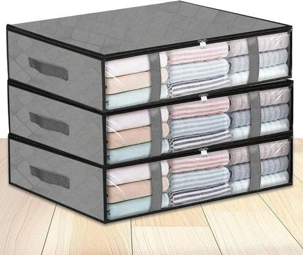 Boîte de rangement sous le lit avec couvercle et roulettes - Lot de 2