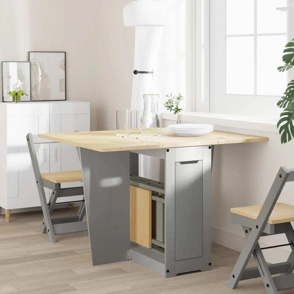 Table à manger modulable en pin massif gris avec abattants pliables
