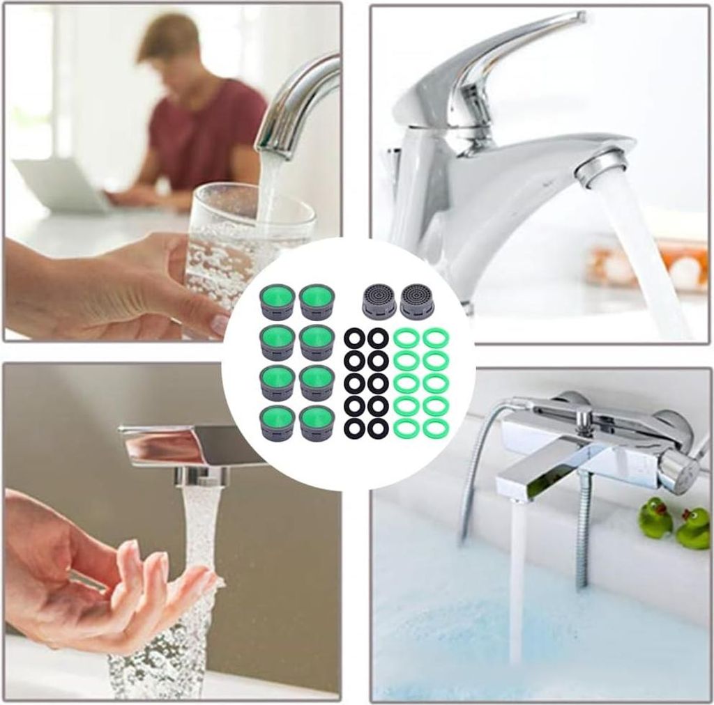 Wasserhahn-Aeratoren, 10 Stück Kunststoff Wasserhahn-Aerator Durchflussbegrenzungsfilter mit 10 Stück Dichtungen für Wasserhahn-Ersatzteile im B...