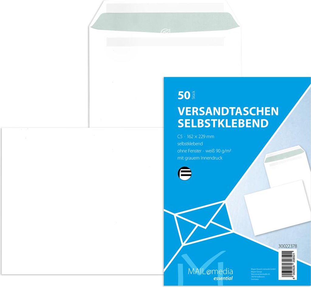 MAILmedia Versandtasche Offset weiß C5 ohne Fenster 50 Versandtaschen