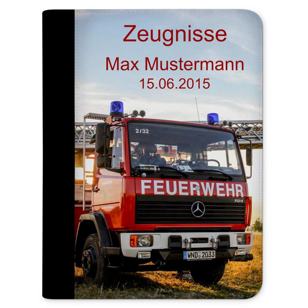 Zeugnismappe, Dokumentenmappe, Ordner A4, Feuerwehr Drehleiter mit Klarsichthüllen