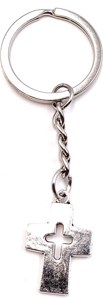 Onwomania Schlüsselanhänger Kreuz Silber Metall Anhänger Charm