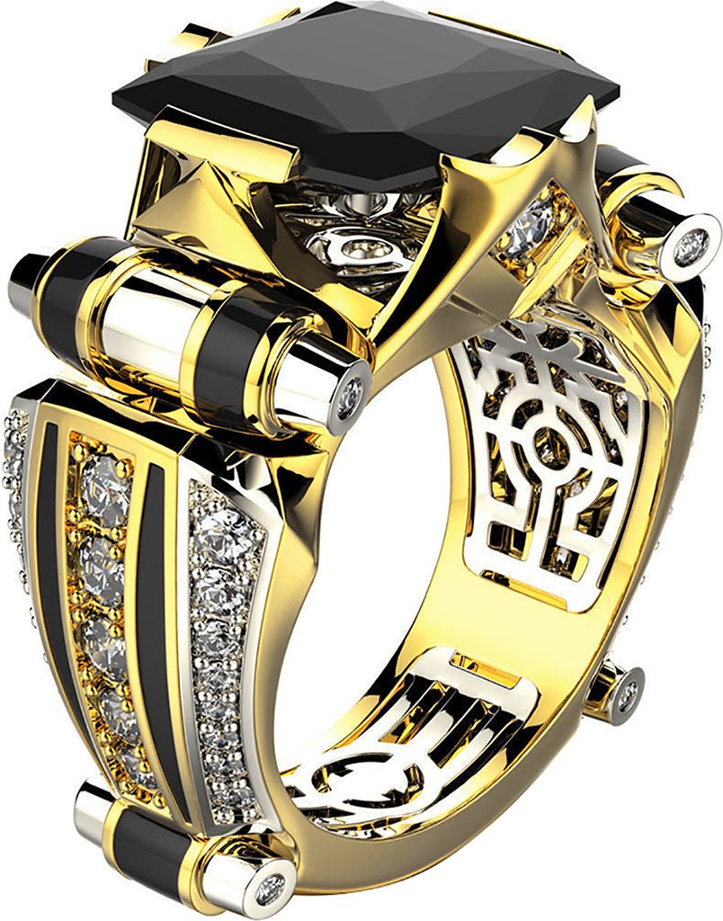 Herrenring, Vintage-Schmuck, Geschenk, Kupfer-Strass-Intarsien, geschnitzter Fingerring für den Alltag-Schwarz,US 7