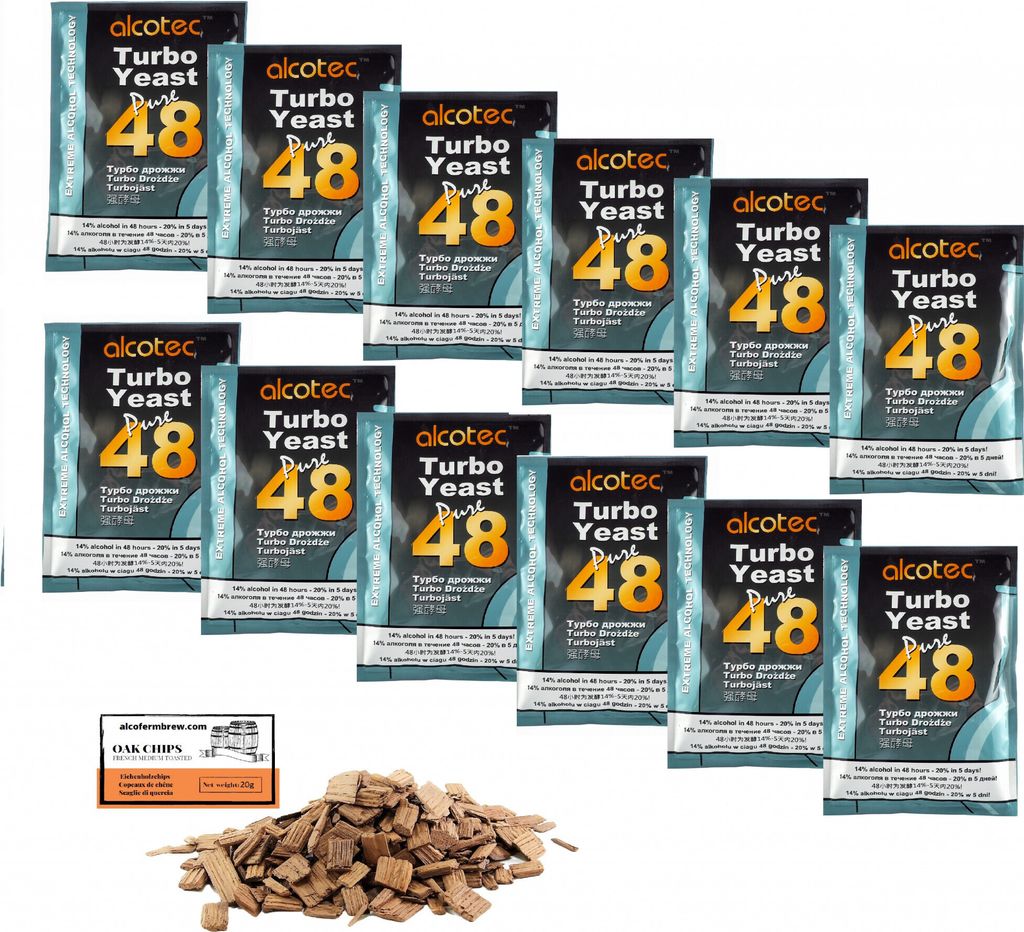 12 x Alcotec Turbohefe - Pure 48, Alkohol Brennhefe, Gärhefe, Wodkahefe, Turbo Hefe, Wodka Hefe