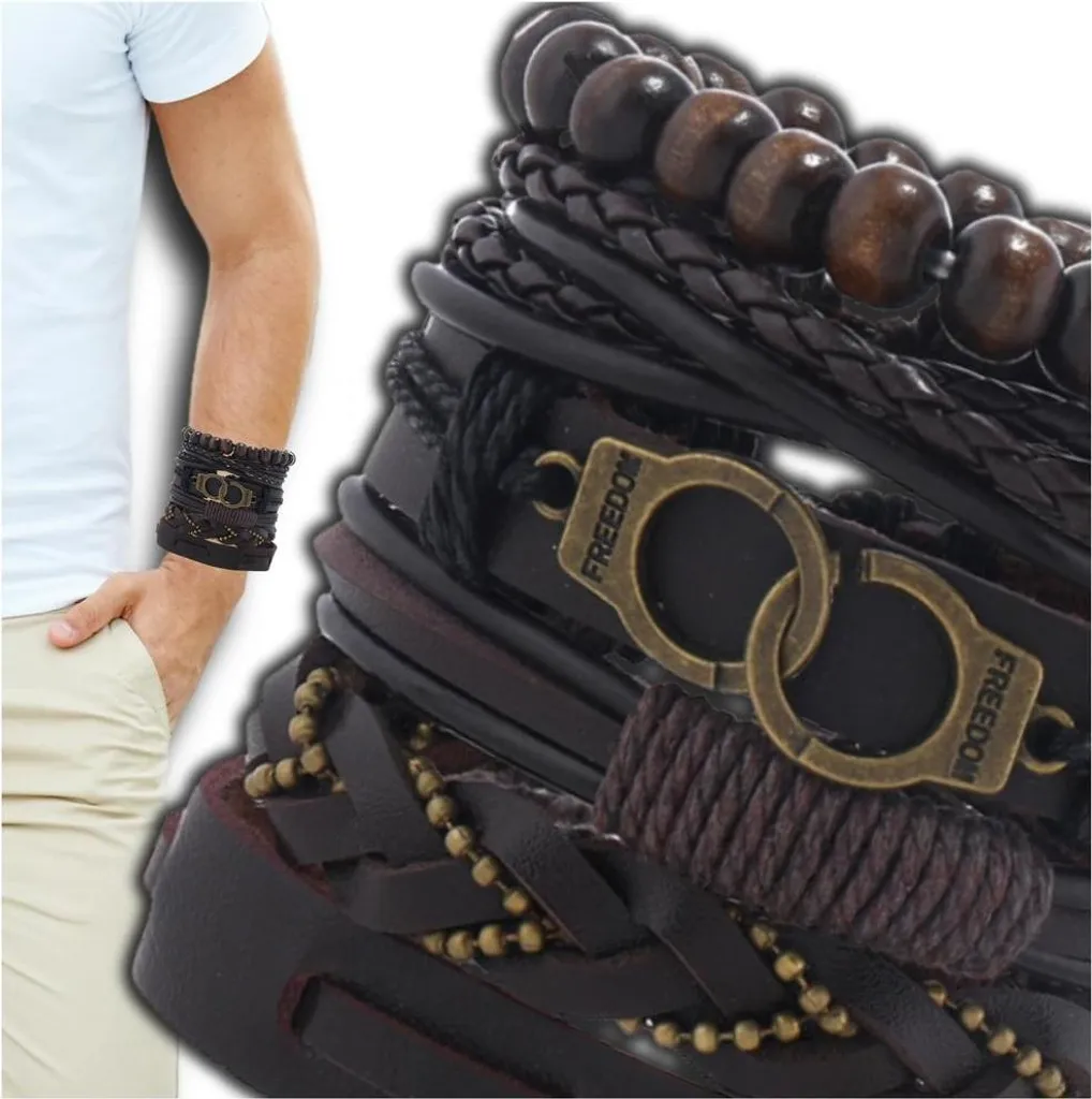 Murtoo, bracciale da uomo in vera pelle e acciaio inossidabile, multi tessuto, regolabile, nero o marrone e Acciaio inossidabile, colore: Nero 1, cod. BMT160602D