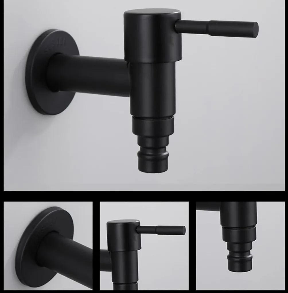 Robinet d'eau froide noir inox à ouverture rapide une main pour vasque
