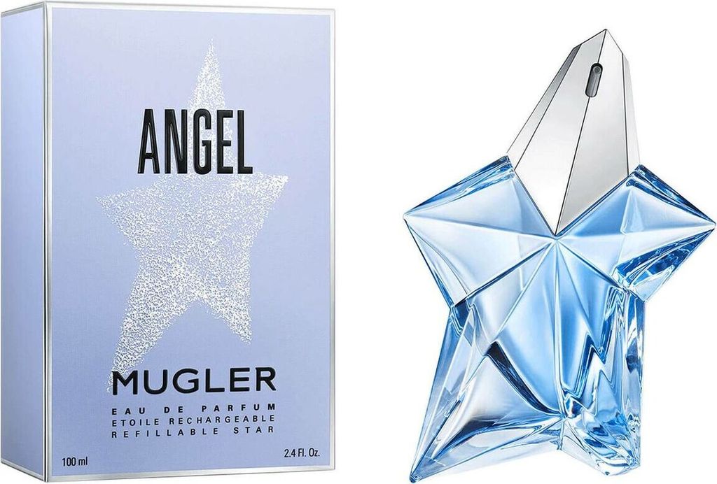 A perfume box and bottle are displayed side-by-side against a white background.