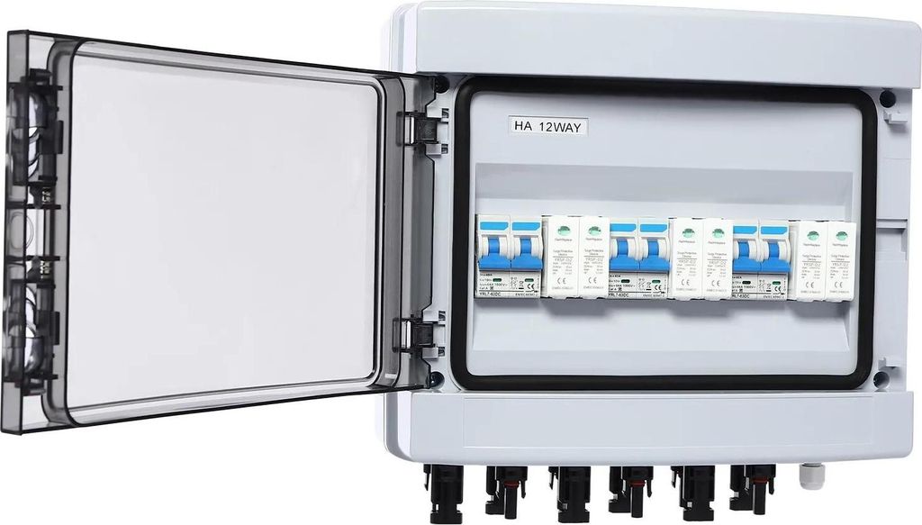 PV-System - Überspannungsschutz - DC 1000 V - 3 Eingänge/3 Ausgänge - 40 A - Wandmontage - PC/ABS - Weiß/Schwarz/Transparent