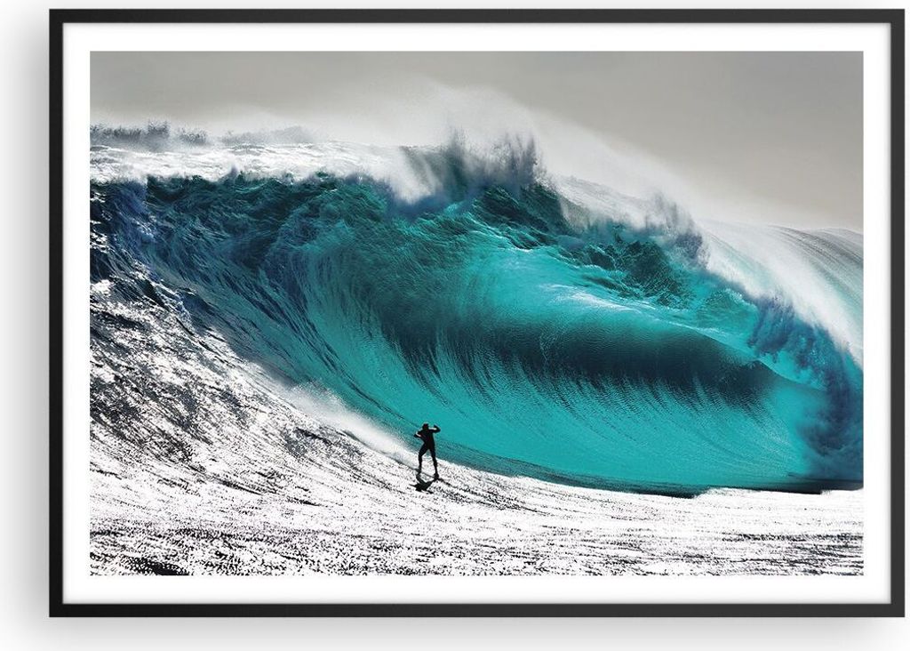 Gerahmtes Poster - Schwarzer Rahmen - Surfen Welle Türkis - Produktbild 