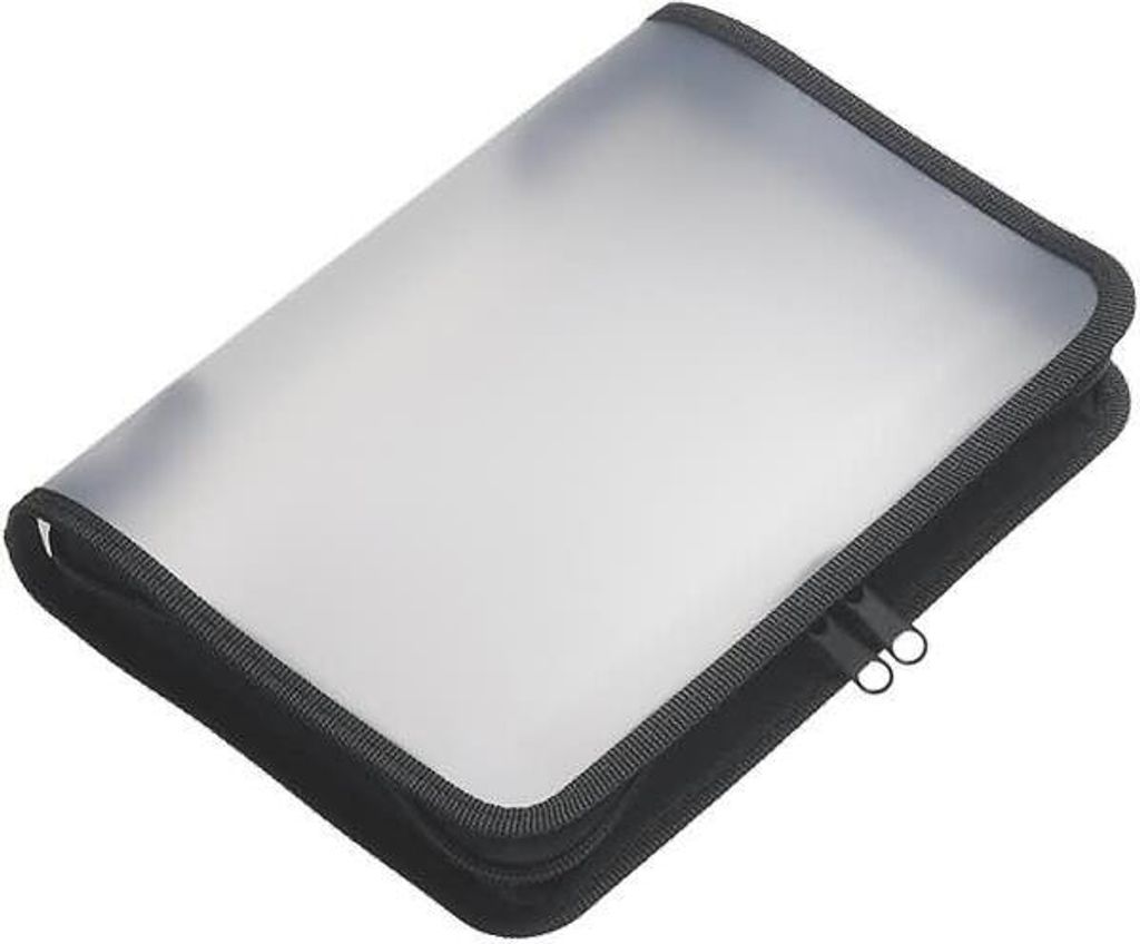 Reißverschluss-Portfolio, A5, PP farblos, 2-Ring-Mechanik, Zip schwarz