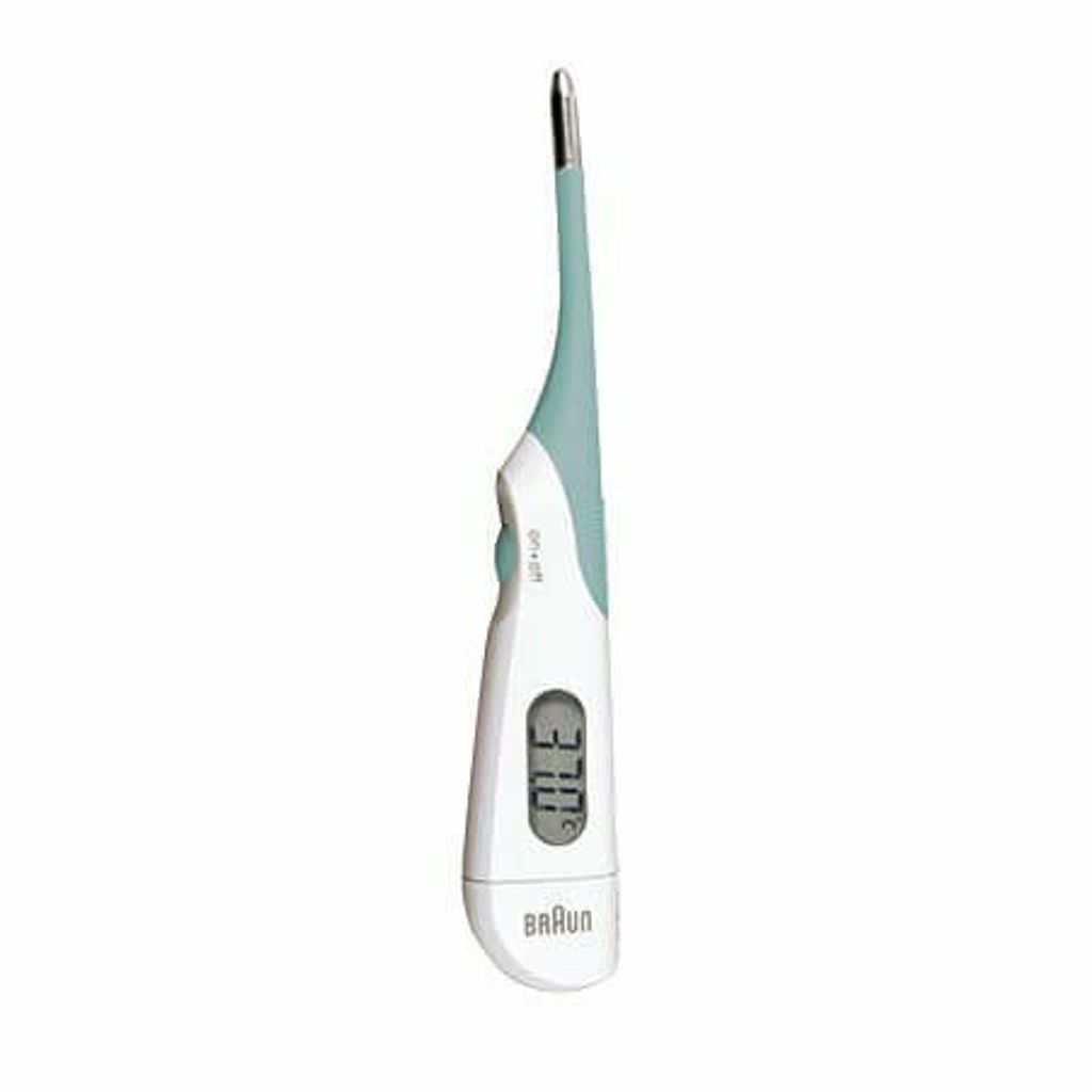 A digital thermometer against a white background.