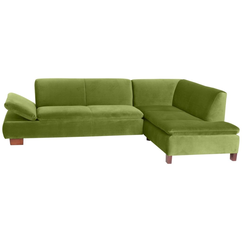 Ecksofa mit Ottomane rechts Kaye Bezug Samtvelours Buche nussbaum dunkel / oliv 23080