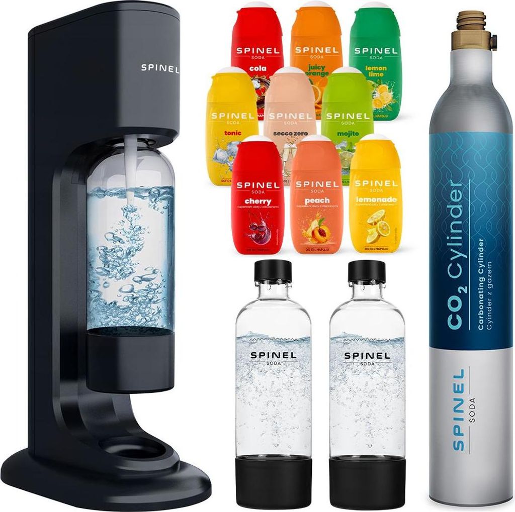 Spinel Soda Wassersprudler BubbleON + Spinel Soda Sirups, 9 Stück