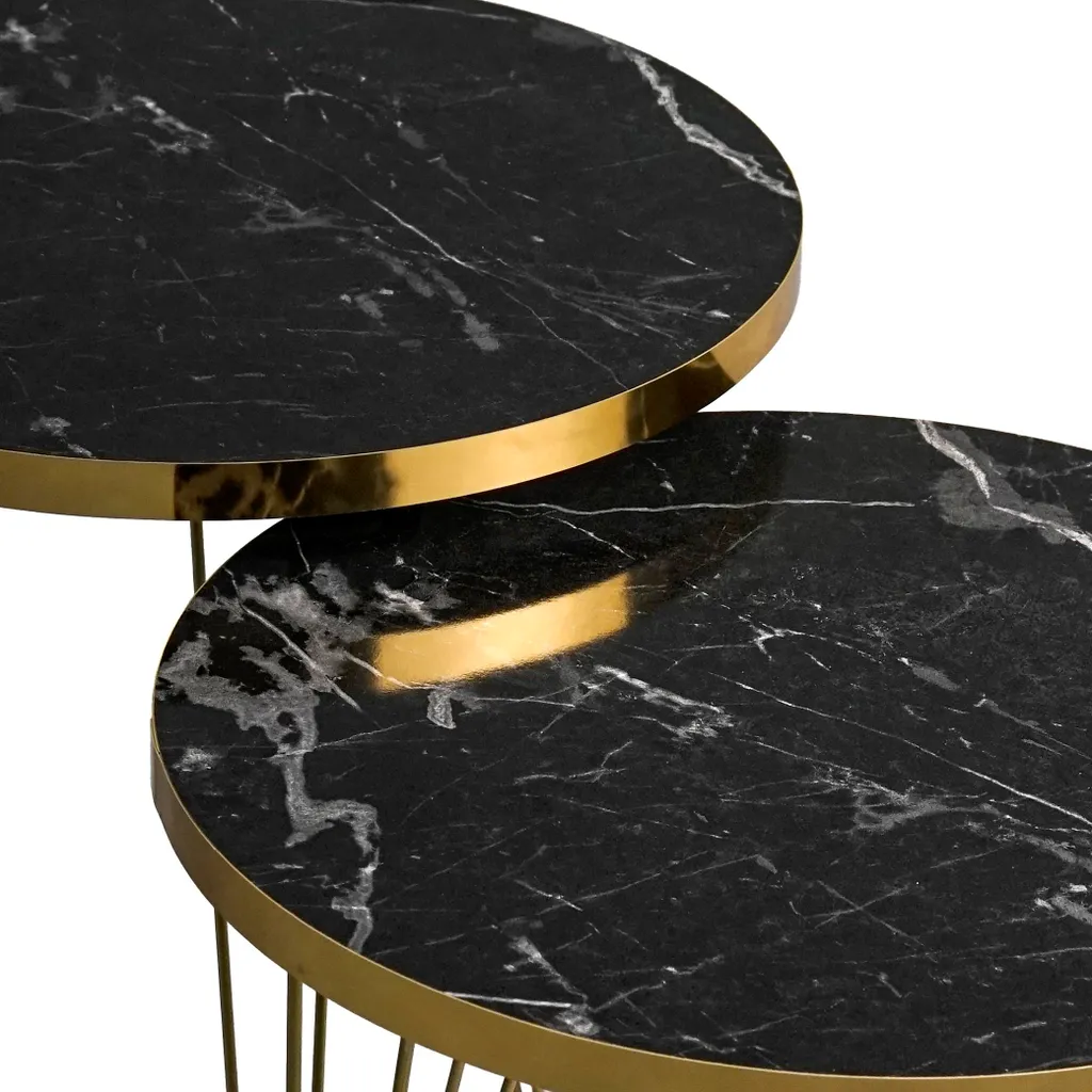Table gigogne effet marbre noir - Lot de 2 tables rondes style chic - 8
