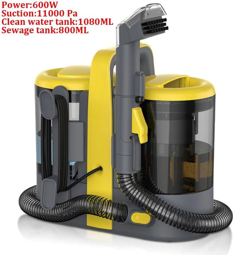 Tragbarer Fleckenreiniger - Teppich- und Polsterreiniger - Leistung 600 W - Saugkraft 11 kPa - Tank 1080 ml - Sprühen + Saugen - EU-Stecker 220–...