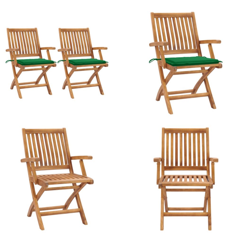 vidaXL Gartenstühle 2 Stk. mit Grünen Kissen Teak Massivholz - Gartenstuhl - Gartenstühle - Holz-Gartenstuhl - Holz-Gartenstühle