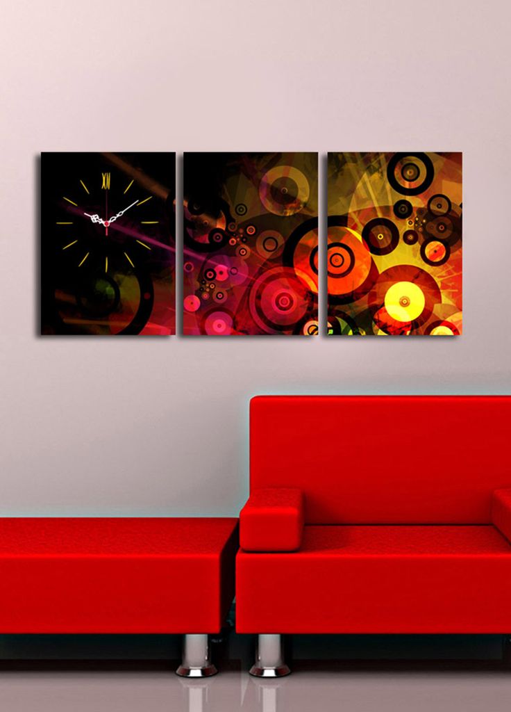 Opviq, 3P3040CS- CLA3607, Bunt, Wanduhren, 96 x 40 cm, 100% Wildleder -Leinwand