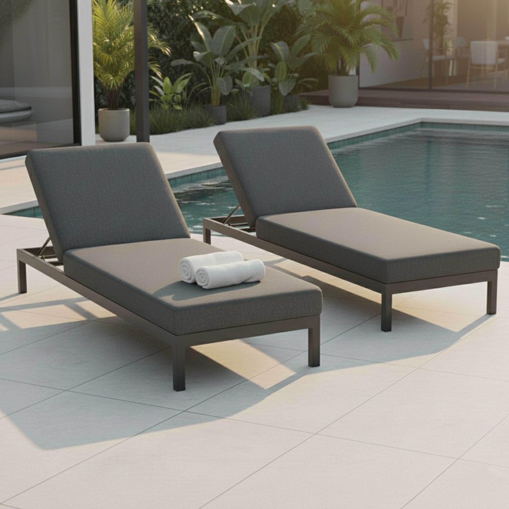 2er-Set anthrazitgraue Aluminium-Sonnenliegen - Oviala Produktbild 