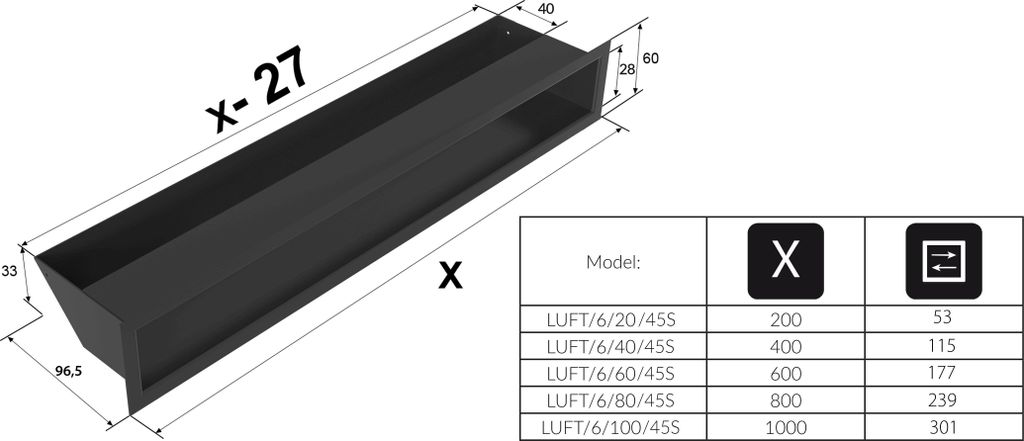 Lüftungsgitter LUFT 6x60 schwarz