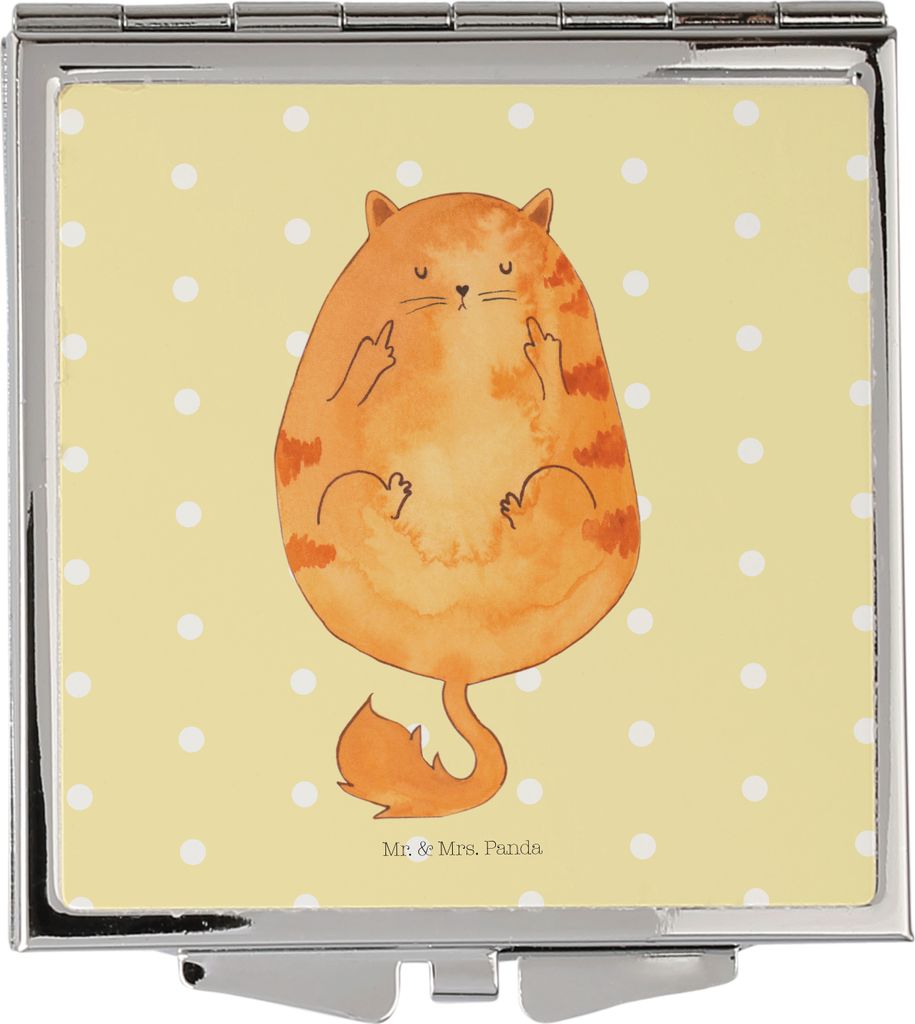 Mr. & Mrs. Panda Klappbarer Spiegel Katze Mittelfinger - Gelb Pastell - Geschenk, Cat, Tiger, Kosmetikspiegel, Reise, Schminkspiegel, Katzen, Gener...