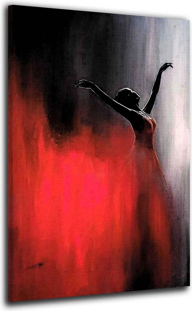 Ballerina mit rotem Kleid Abstrakt Leinwandbild Wandbild Deko Kunst XL: 120x180x4cm