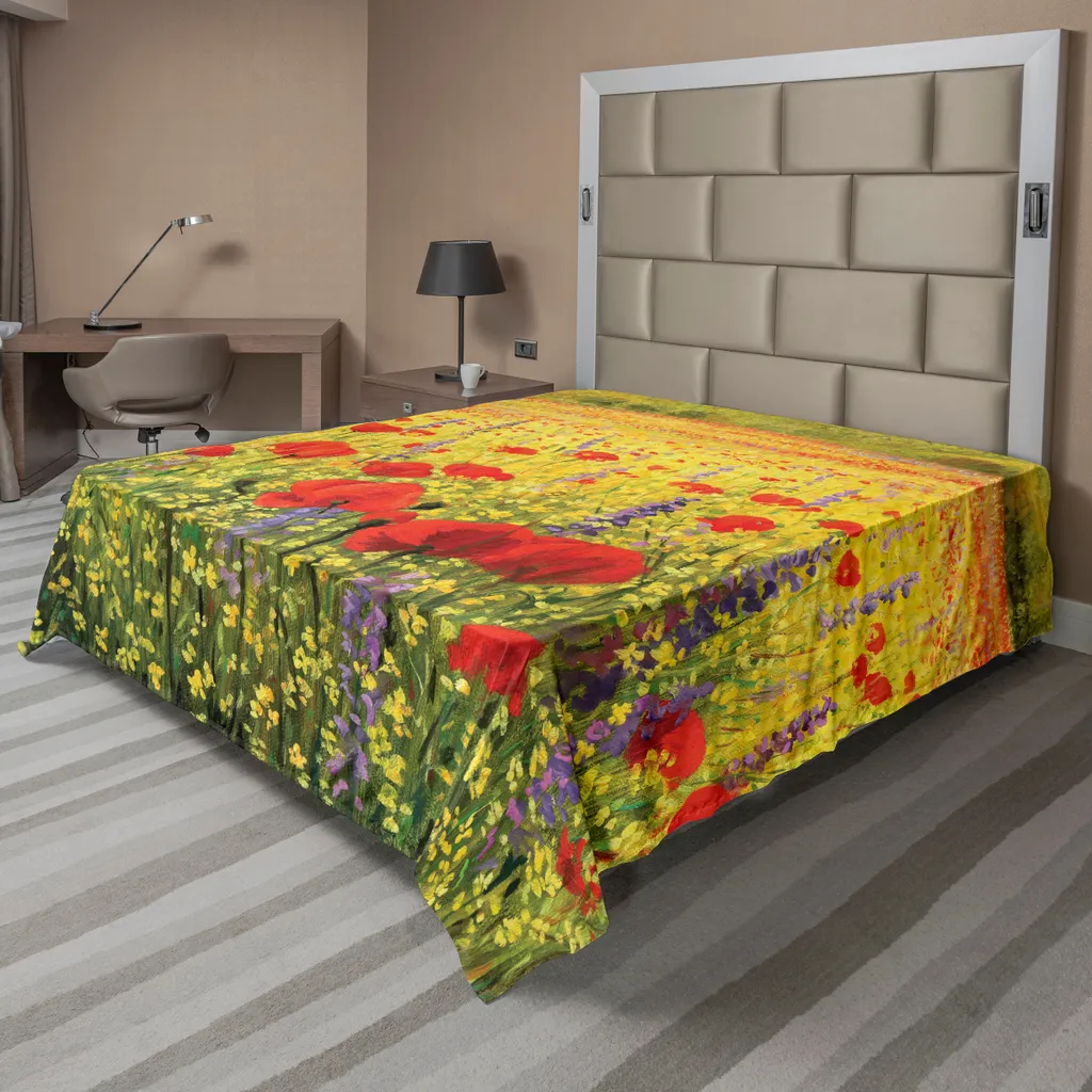 Drap plat ABAKUHAUS Fleurs de Coquelicot Jaunes et Lavande 266x260 cm
