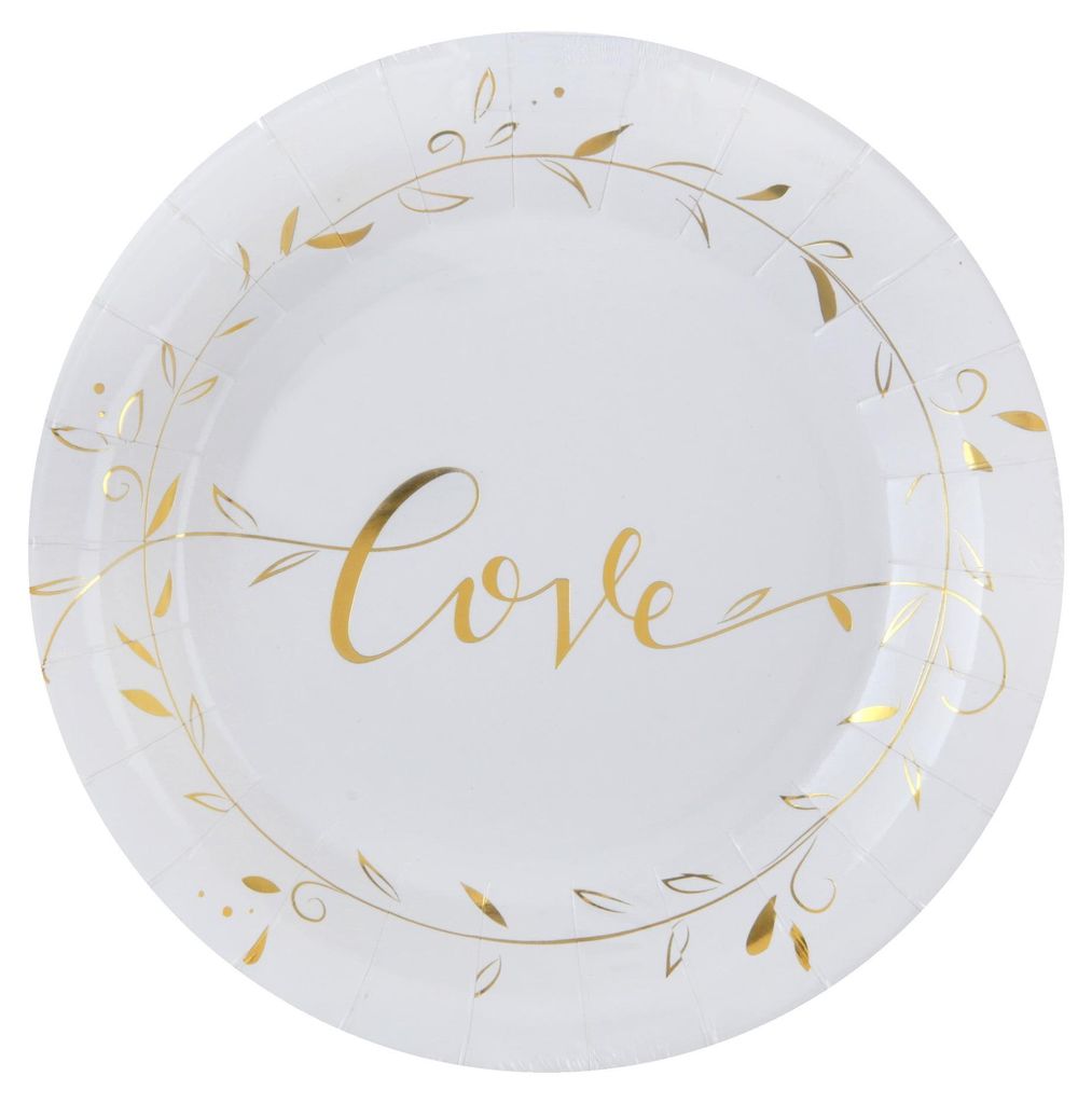 10 Pappteller Just Married Metallic Weiß 23 cm - Einheitsgröße