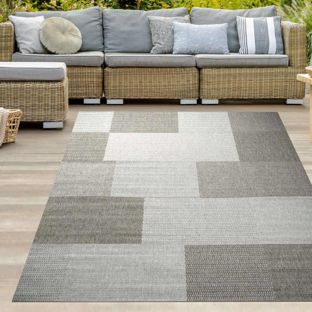 Teppich - Grau - Braun - 60 x 110 cm - große Karomuster